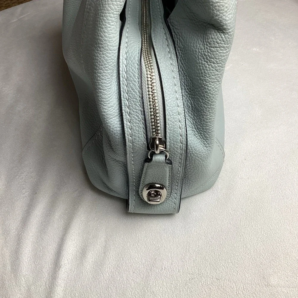 Coach Edie Turnlock Baby Blue Leather Triple Compartment Shoulder Bag